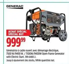 Canadian Tire GENERAC 9400W Open-Frame Generator with Electric Start. 399-6480-2. offer