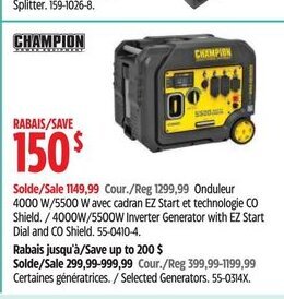 Canadian Tire 5500W Inverter Generator with EZ Start Dial and CO Shield. 55-0410-4. offer