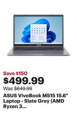 Best Buy Asus vivobook m515 15.6 laptop - slate grey (amd ryzen 3 3250u/512gb ssd/8gb ram/windows 11 home) offer