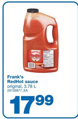 Wholesale Club Frank's redhot sauce, 3.78 l offer