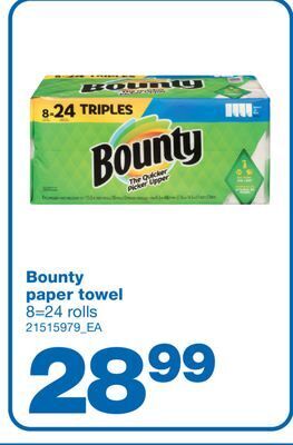 Wholesale Club Bounty paper towel, 8=24 rolls offer