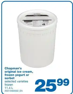 Wholesale Club Chapman's original ice cream, frozen yogurt or sorbet, 11.4 l offer