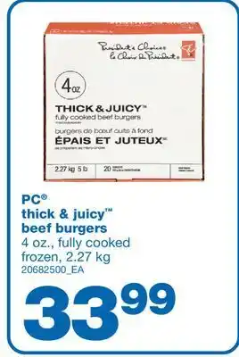 Wholesale Club Pc® thick & juicy™ beef burgers, 4 oz., 2.27 kg offer