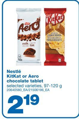 Wholesale Club Nestlé kitkat or aero chocolate tablet, 97-120 g offer