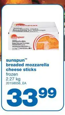 Wholesale Club Sunspun™ breaded mozzarella cheese sticks, 2.27 kg offer