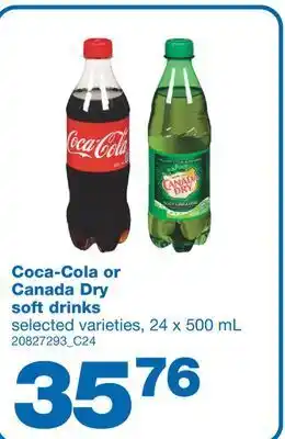 Wholesale Club Coca-cola or canada dry soft drinks, 24 x 500 ml offer