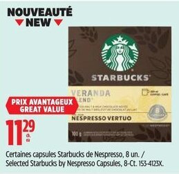 Canadian Tire Selected Starbucks by Nespresso Capsules, 8-Ct. offer