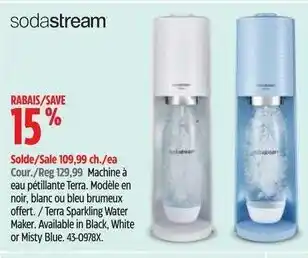 Canadian Tire Terra Sparkling Water Maker. Available in Black, White or Misty Blue. offer