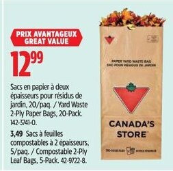 Canadian Tire Yard Waste 2-Ply Paper Bags, 20-Pack. offer