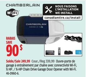 Canadian Tire 1/2-HP Chain Drive Garage Door Opener with Wi-Fi. offer