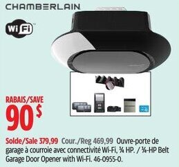 Canadian Tire 3/4-HP Belt Garage Door Opener with Wi-Fi. offer