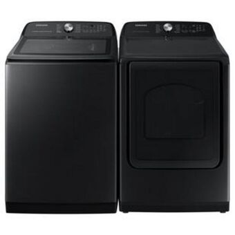 Aaron's Samsung 5.2 cf top load washer & steam electric smart dryer - brushed black offer