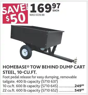 Co-op HOMEBASE TOW BEHIND DUMP CART STEEL, 10-CU.FT. offer