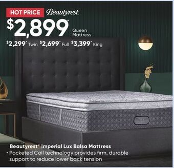 Sleep Country Beautyrest® imperial lux balsa mattress offer