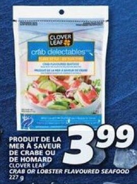 IGA CLOVER LEAF CRAB OR LOBSTER FLAVOURED SEAFOOD 227 g offer