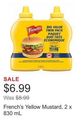Costco French's yellow mustard, 2 x 830 ml offer