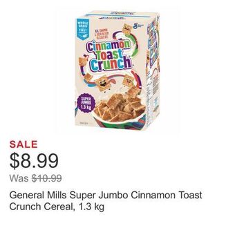 Costco General mills super jumbo cinnamon toast crunch cereal, 1.3 kg offer