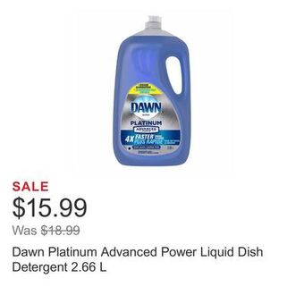 Costco Dawn platinum advanced power liquid dish detergent 2.66 l offer