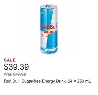 Costco Red bull, sugar-free energy drink, 24 × 250 ml offer