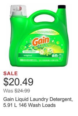 Costco Gain liquid laundry detergent, 5.91 l 146 wash loads offer