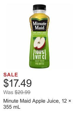 Costco Minute maid apple juice, 12 × 355 ml offer