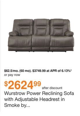 Ashley Furniture Wurstrow power reclining sofa with adjustable headrest in smoke by ashley offer