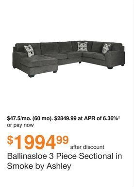 Ashley Furniture Ballinasloe 3 piece sectional in smoke by ashley offer