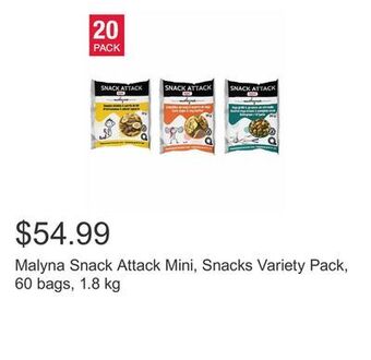 Costco Malyna snack attack mini, snacks variety pack, 60 bags, 1.8 kg offer