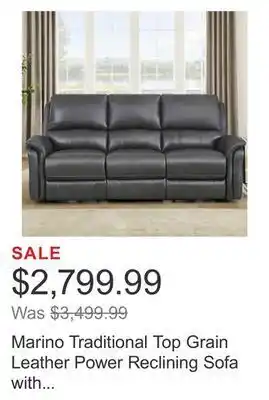 Costco Marino traditional top grain leather power reclining sofa with power headrest offer