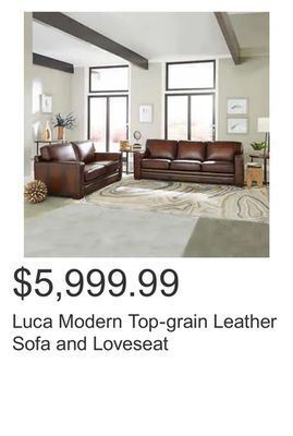 Costco Luca modern top-grain leather sofa and loveseat offer
