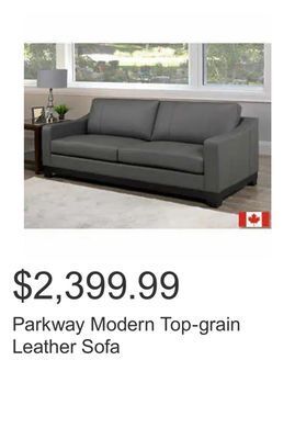 Costco Parkway modern top-grain leather sofa offer