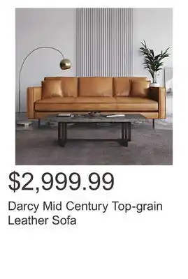 Costco Darcy mid century top-grain leather sofa offer