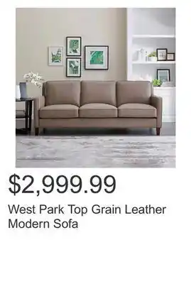 Costco West park top grain leather modern sofa offer
