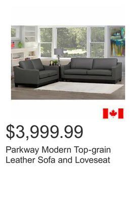 Costco Parkway modern top-grain leather sofa and loveseat offer