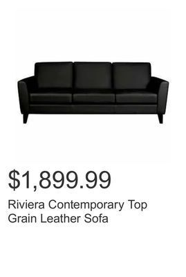 Costco Riviera contemporary top grain leather sofa offer