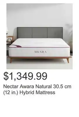 Costco Nectar awara natural 30.5 cm (12 in.) hybrid mattress offer