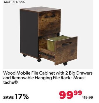 Shopper+ Wood mobile file cabinet with 2 big drawers and removable hanging file rack - moustache® offer