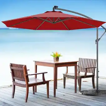Best Buy Costway 10' hanging solar led umbrella patio sun shade offset market w/ base offer