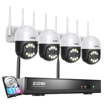 Best Buy Zosi 2k 3mp 8ch nvr home security camera system with 1tb hdd, 4pcs 355° pan/tilt semi-wireless wifi outdoor surveillance came offer