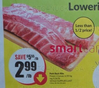 FreshCo Pork Back Ribs Frozen Cryovac offer