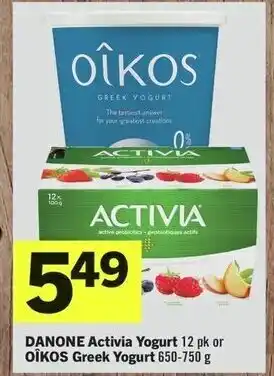 IGA DANONE Activia Yogurt 12 pk or OIKOS Greek Yogurt 650-750 g offer