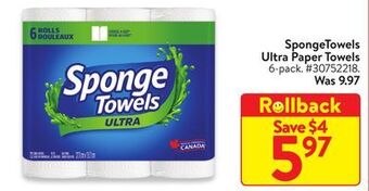 Walmart Spongetowels ultra paper towels offer