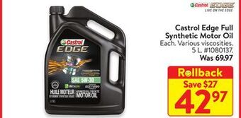 Walmart Castrol edge full synthetic motor oil offer
