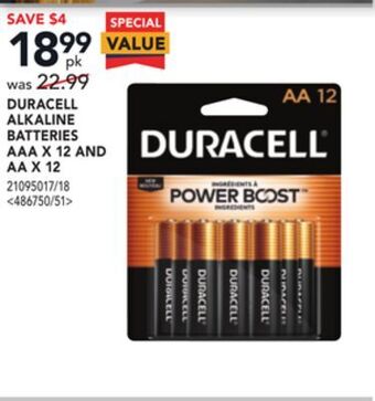 Lowe's Duracell alkaline batteries aaa x 12 and aa x 12 offer