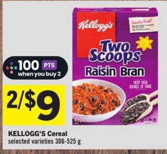 Foodland Kellogg's cereal selected varieties 306-525 g offer