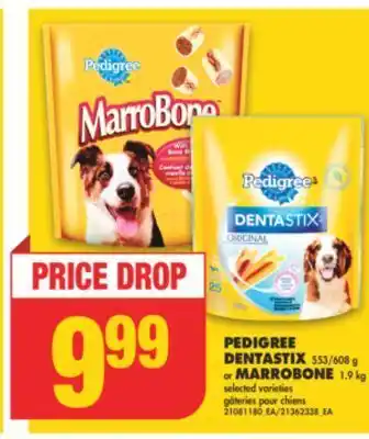 No Frills Pedigree dentastix, 553/608 g or marrobone, 1.9 kg offer