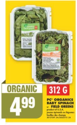 No Frills Pc® organics baby spinach or field greens, 312 g offer