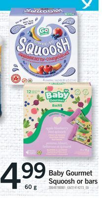Fortinos Baby gourmet squoosh or bars, 60 g offer