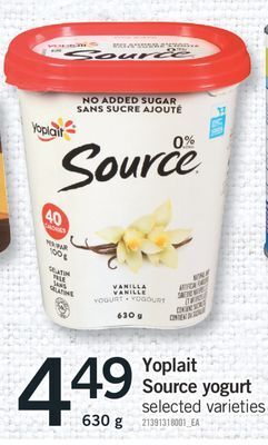 Fortinos Yoplait source yogurt, 630 g offer