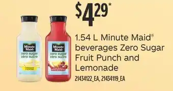 Fortinos 1.54 l minute maid® beverages zero sugar fruit punch and lemonade offer